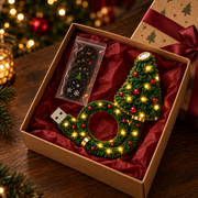 Christmas USB projector lamp presented in a kraft gift box with festive lenses and red tissue paper
